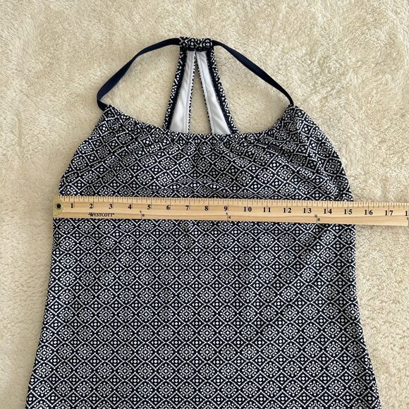 Kona Sol Tankini Swim Top Sz S Navy White Geometric Print Padded Halter Beach - Picture 4 of 4